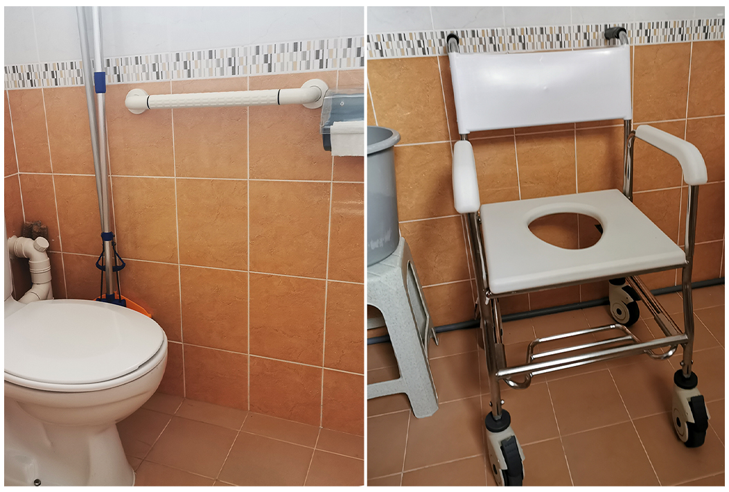 The grab bar in the toilet was installed under the EASE programme while the commode falls under the SMF.