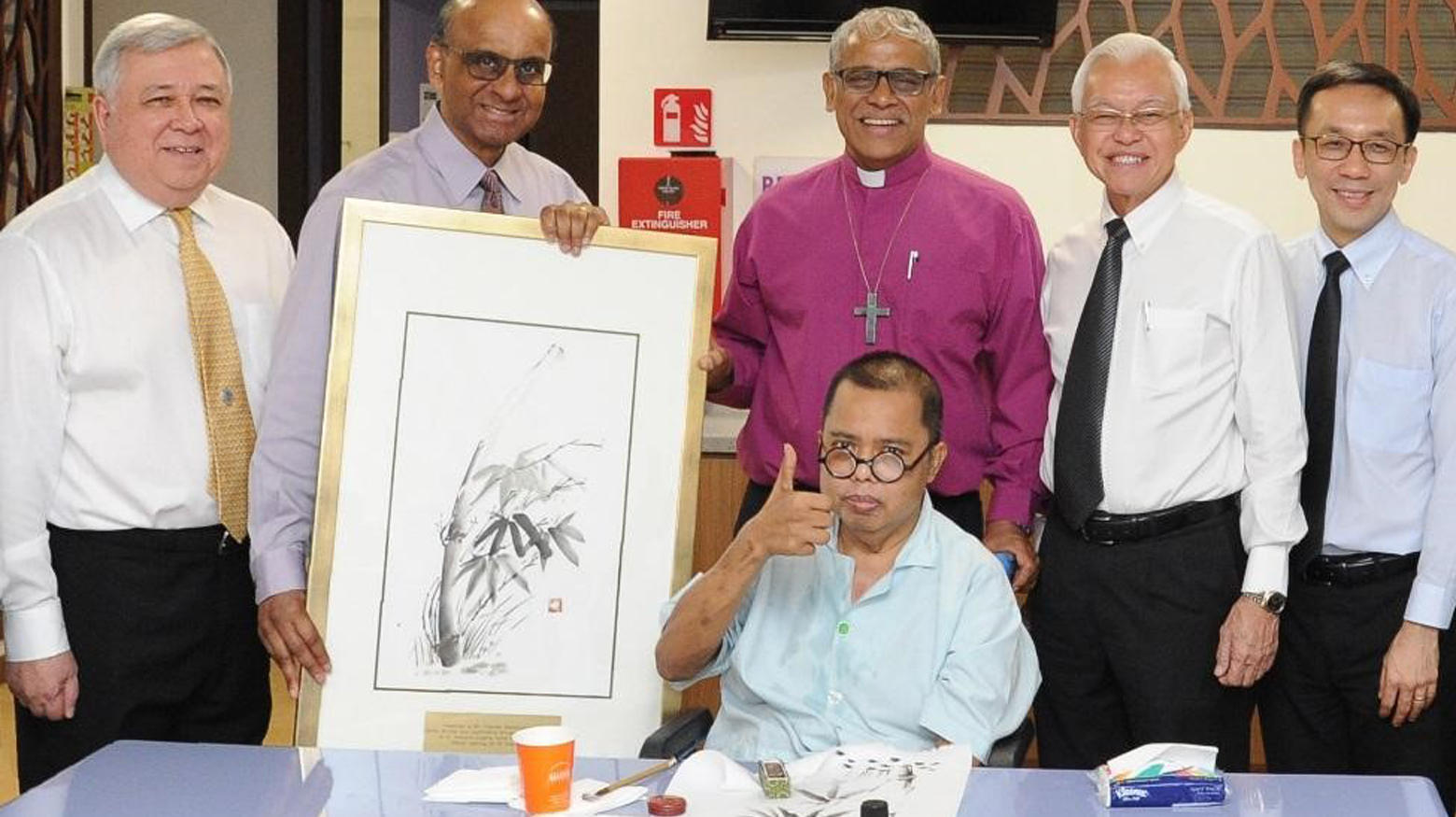 Mr Azman’s bamboo painting was gifted to Mr Tharman Shanmugaratnam, Senior Minister and Coordinating Minister for Social Policies