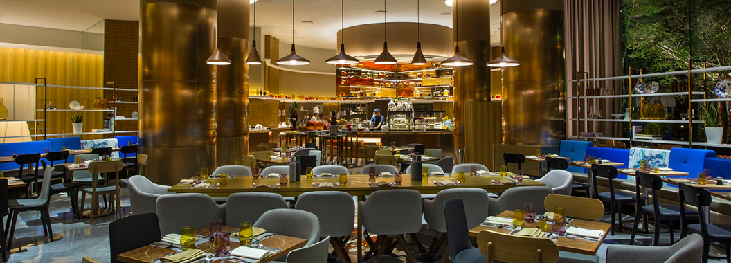 The dining area of Food Capital has wide pathways for wheelchair users to move around.