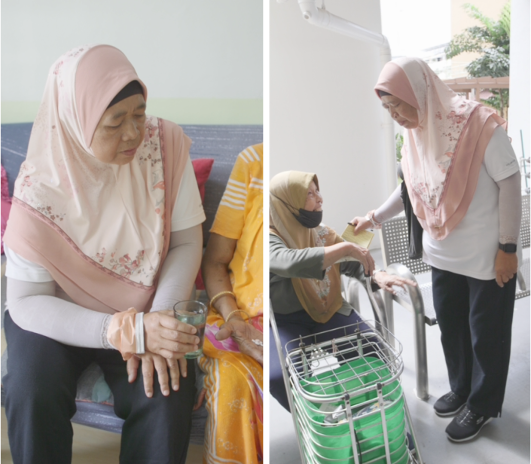 Mdm Sapiah engaging to seniors Mdm Sapiah